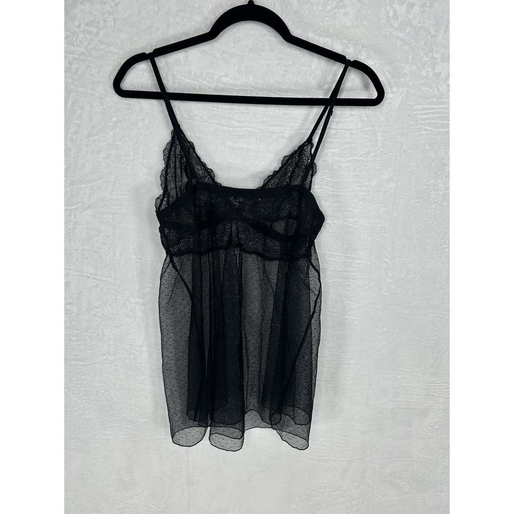 Victorias Secret XL 90's Black Sheer Dotted Flyaway Babydoll Coquette Whimsigoth - Picture 7 of 13